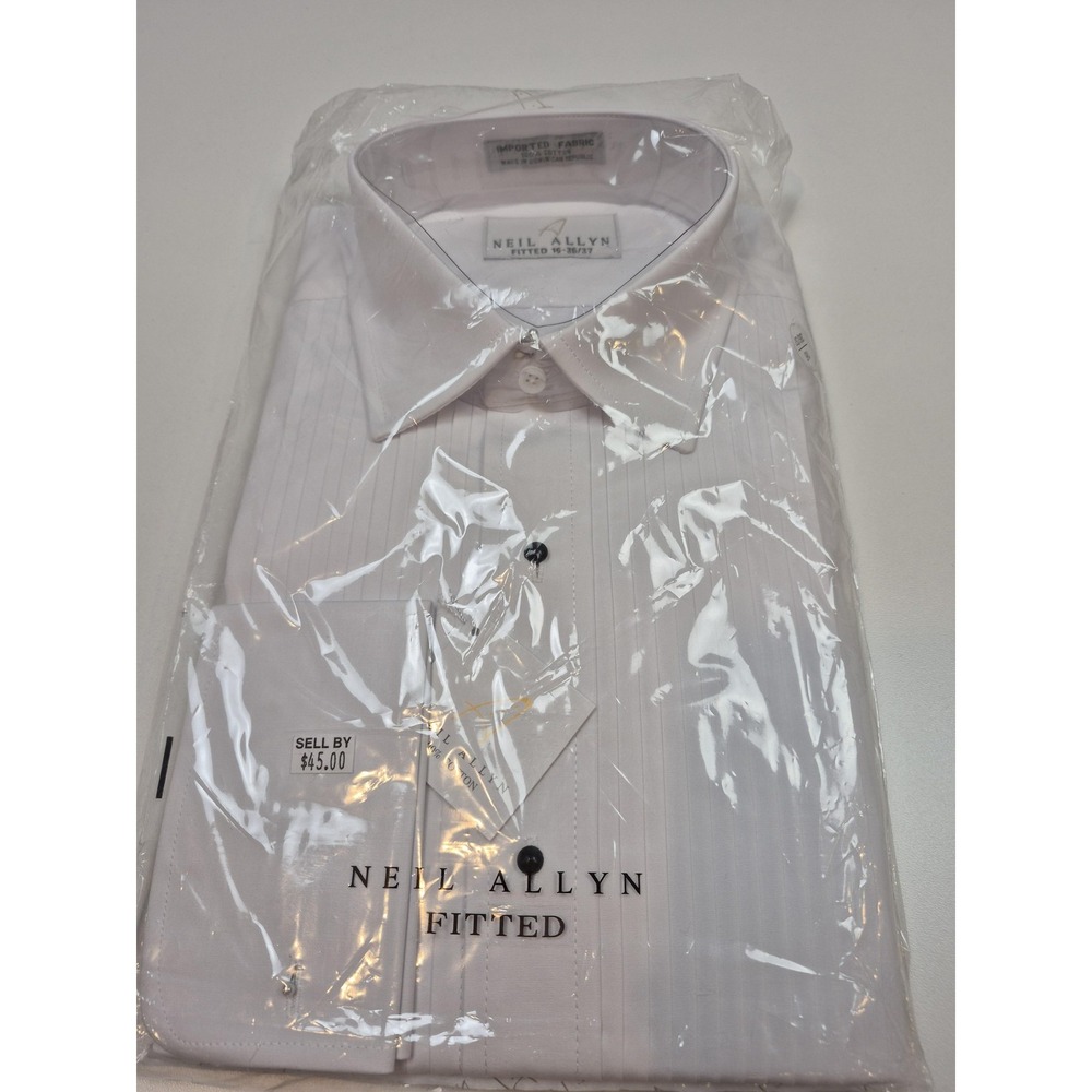 Neil Allyn Dress Shirt Mens 16 36/37 White Fitted French Cuff Pleated Formal
